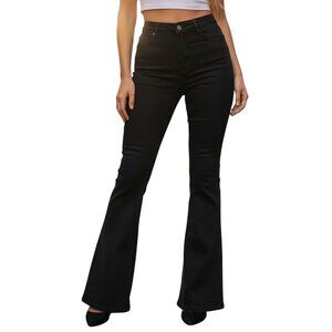 Womens Flare Leg Jeans Small Black Mid Rise Retro Y2K Minimalist Chic